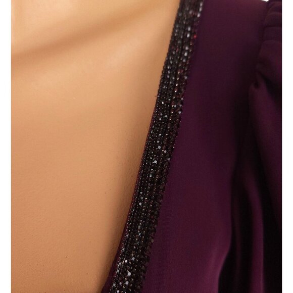Sachin & Babi Ginny Crystal-trimmed Crepe Gown Size 4 Plum $695 - Picture 5 of 14